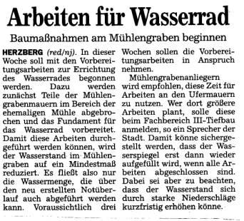 Bautagebuch vom Wasserrad in Herzberg